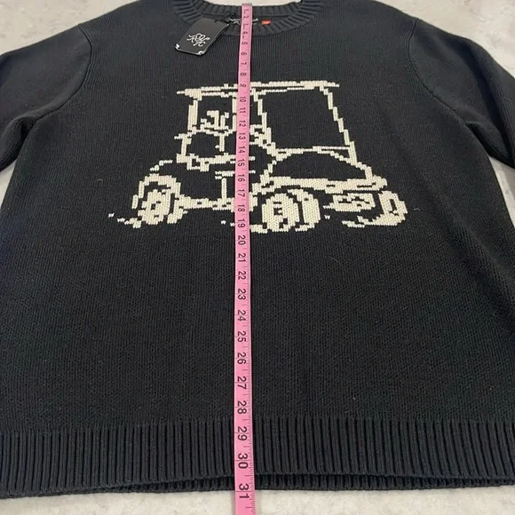 BNWT Random Golf Club sweater size XXL color black. Image of pixelated golf cart